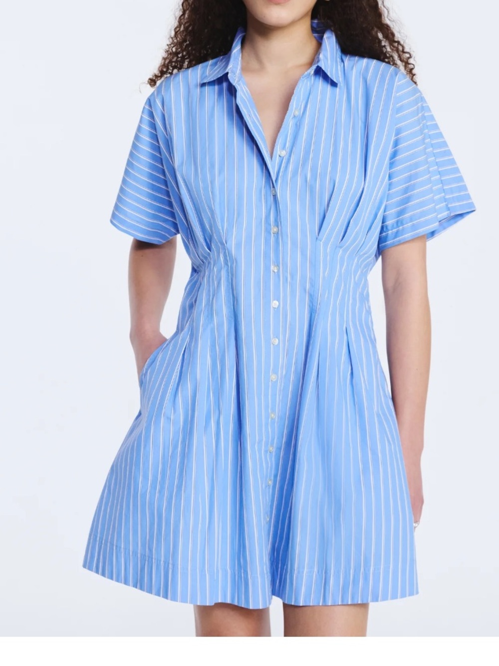 Free Assembly Women's Cotton Corset Mini Shirtdress with Short Sleeves XL - Picture 2 of 12